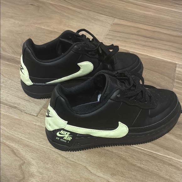 Nike Shoes - Nike Air Force 1 Jester Black Pale Yellow Green Swoosh Platform Sneakers Size 7